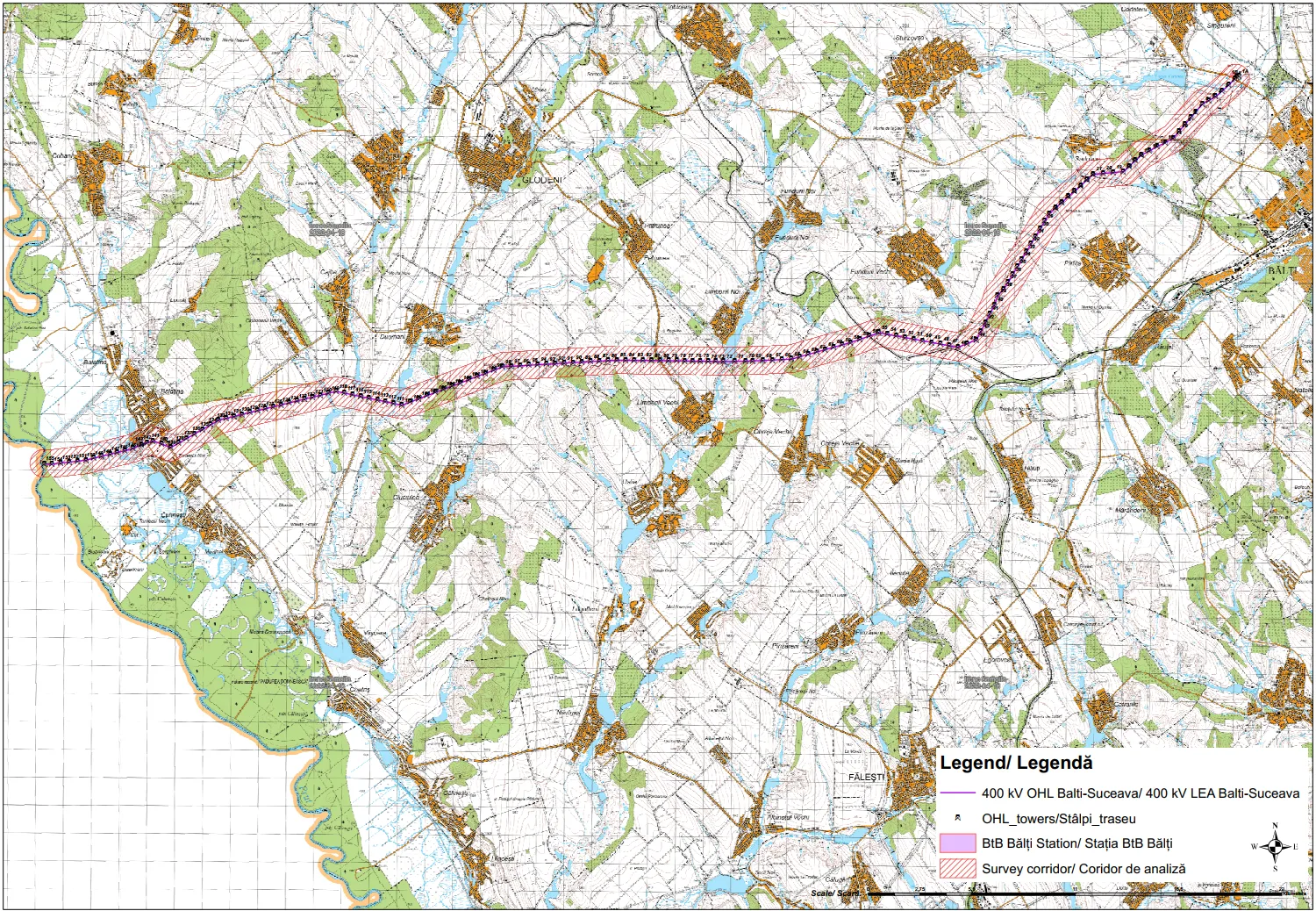 Hartă proiect interconectare Bălți–Suceava
